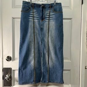 APOLLO Women’s Maxi Denim Double Slit Back & Front Maxi Jeans Skirt Size 1XL